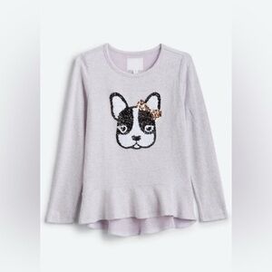 Girls Bailey Lane peplum sweater Dog sequins lilac NWT‎ Medium 8/10 stitch fix